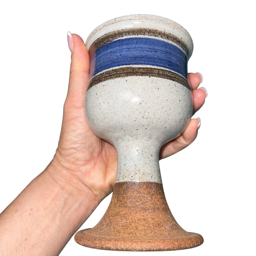 Vintage Goblets Set of 4 Studio Pottery Stoneware Signed Bohemian Artisan Made - Picture 2 of 10